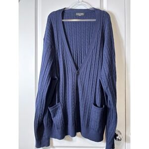 Kallspin Men's Navy Size XXXL Wool Cashmere Blend Cable Knit Cardigan Sweater